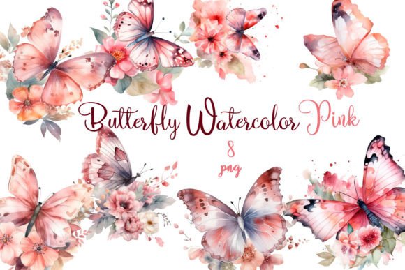 Download Pinc Watercolor Butterflies Sublimations - Sublimations Collection