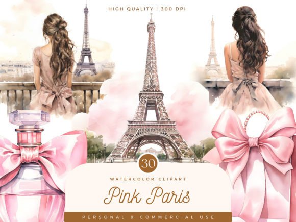 Download Watercolor Pink Paris Clipart Bundle - Paris Collection